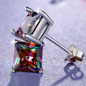 Pendientes clásicos de cuatro puntas con piedras de colores, adornos modernos unisex para las orejas - Product Image 4