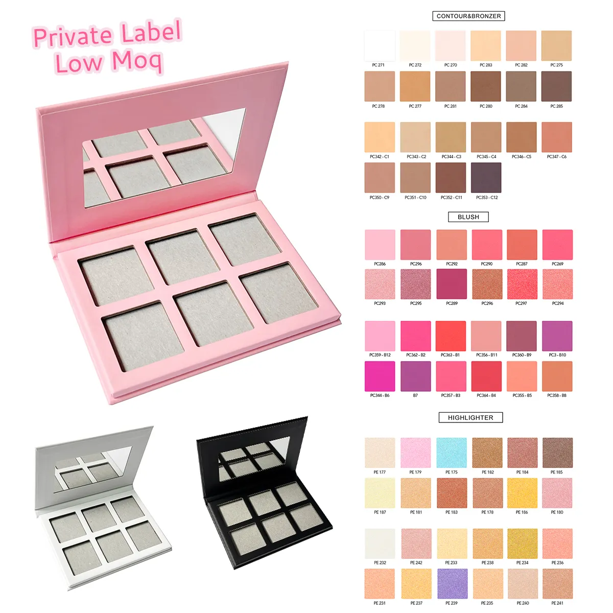 Palette di evidenziatori per fard con contorno impermeabile a marchio privato Cruelty free palette di polvere opaca e luccicante