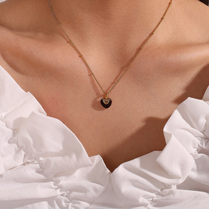 Collar con colgante de corazón, gota marrón, aleación de zinc dorada, para mujer, regalo, joyería de moda - Product Image 4