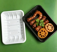 Wegwerp voedselveilige PET zwarte/witte/blauwe rechthoekige voedseltray voor sandwich en sushi afhaalverpakkingen
