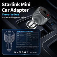 Cargador de Coche 3 en 1 de 60W para Starlink Mini, Adaptador de Corriente para Coche con Múltiples Puertos DC+USB-A+USB-C para Encendedor de Cigarrillos