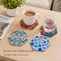 Sous-verre en céramique personnalisé, impression UV, écologique, résistant à la chaleur, antidérapant, réutilisable, motif hexagonal original pour la maison et la cuisine