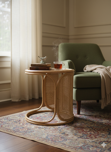 โต๊ะข้างทำจากหวายธรรมชาติทำด้วยมือโต๊ะกลมเน้นไม้เท้าสำหรับห้องนั่งเล่นหรือห้องนอน - Product Image 3