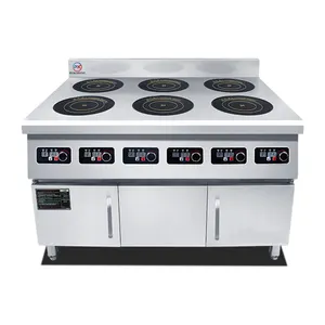 Stainless Steel Hotel Restaurant Kitchen equipment 6 Microlite hob Commercial 6 Burner Induction Cooker With Cabinet electric