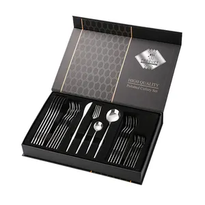 24Pcs thin style Portuguese mirror polished stainless steel tableware Western steak knife fork and spoon set