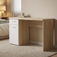 Bureau d'ordinateur en chêne Sonoma blanc de 140 cm de large avec 1 porte et 1 tiroir verrouillable, poignées en plastique, idéal pour la maison, le bureau ou la chambre à coucher