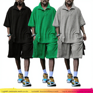 Conjunto deportivo de dos piezas de verano para hombre Polo de punto transpirable con manga corta Pantalones cortos de estilo callejero Conjuntos de camisetas al por mayor - Product Image 2
