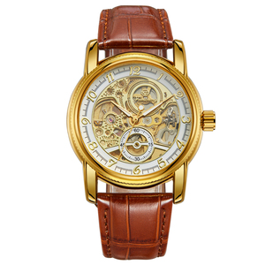 <span class=keywords><strong>Orologio</strong></span> <span class=keywords><strong>Automatico</strong></span> Meccanico Scheletrato 3D Personalizzato Forsining con Quadrante Numeri Arabi e Cinturino <span class=keywords><strong>in</strong></span> Vera Pelle Dorata da 40,5 mm per Uomo - Product Image 1