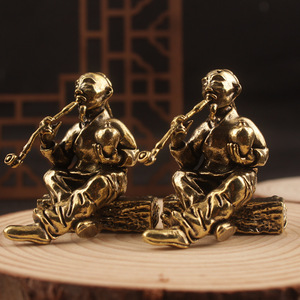 Brass Qing Dynasty Style Figure Ornament 2Pcs Handmade Tabletop Sculpture For Home Office <b>Decor</b> - Product Image 1