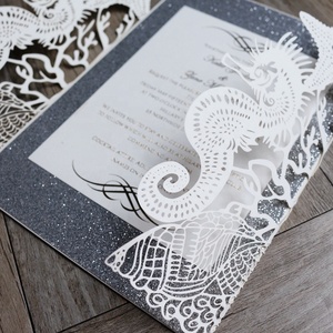 Invitations de mariage uniques sur le thème de l'été, coquillages, animaux marins, <span class=keywords><strong>papier</strong></span> découpé au <span class=keywords><strong>laser</strong></span> - Product Image 3