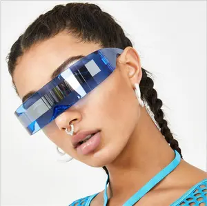 Fashion crazy hair band party sunglasses plated film one lens future warrior technology cyberpunk 2077 glasses