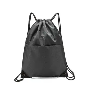 Mochila de nailon impermeable para exteriores personalizada, mochila con cordón, bolsa de gimnasio grande, cincha con bolsillos