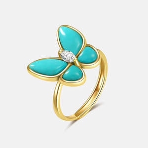 Bague pour femme en plaqué or 18 carats avec trèfle à quatre feuilles turquoise classique Prix d'usine Bagues en pierres précieuses certifiées CMA - Product Image 6
