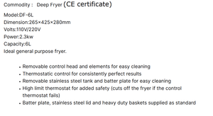 <span class=keywords><strong>Friteuse</strong></span> <span class=keywords><strong>électrique</strong></span> professionnelle à un réservoir et un panier, homologuée CE, facile à utiliser - Product Image 6