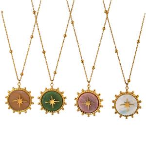 <span class=keywords><strong>Collier</strong></span> en acier inoxydable à étoile octogonale tendance, pendentif en pierre naturelle, <span class=keywords><strong>collier</strong></span> à perles multicolores pour femmes et filles - Product Image 5