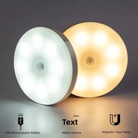 Lampe LED ronde à détecteur de mouvement pour armoire de cuisine, sans fil, rechargeable par USB, éclairage mural, pour placard, lampe de nuit d'urgence