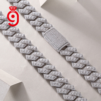 Promotion Collier Chaîne Maille Cubaine à Griffes en Argent Massif 925 Plaqué Rhodium, Sertie de Moissanite Ronde de Tailles Mixtes Certifiée GRA, Style Hip Hop Lourd