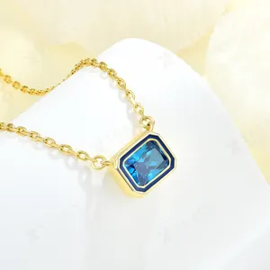 สร้อยคอจี้เงินแท้ YILUN S925 ประดับบลูโทแพซ ชุบทอง 18K ฝังเคลือบสีน้ำเงิน รูปทรงสี่เหลี่ยม สำหรับผู้หญิง - Product Image 2