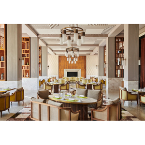 Ensemble de meubles de restaurant d'hôtel commercial en bois massif de conception moderne sélectionné 5 étoiles, personnalisé par <span class=keywords><strong>IDM</strong></span> Factory, table à manger de luxe - Product Image 5