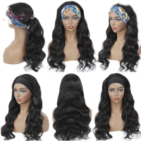Perruque bandeau en cheveux vierges brésiliens, ondulés, fabriquée à la machine avec frange