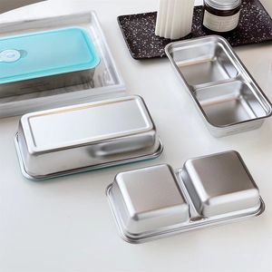 Stainless Steel Food <b>Storage</b> <b>Container</b> With Lid Double Compartment Lunch Box Rectangle Solid Color Adult Use - Product Image 2