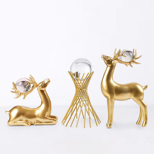 Statue de cerf moderne en or pour décoration intérieure, modèle en résine et cristal, peint à la main, écologique et luxueux, salon, bibelots - Product Image 4