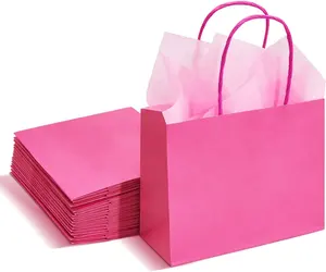 حقائب ورقية صغيرة مطبوعة باللون الوردي مخصصة لحفلات الزفاف والكريسماس