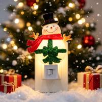 Veilleuse LED contemporaine en plastique ABS, motif Bonhomme de neige de Noël, à brancher, éclairage décoratif, contrôle par bouton/poussoir, lumière douce et chaude, pour bureau