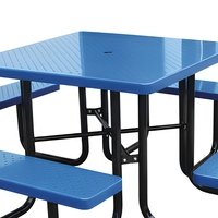 Table de pique-nique carrée bleue OEM 78 pouces avec chaises, ensemble robuste pour jardin/terrasse, table de camping avec bancs, en métal expansé