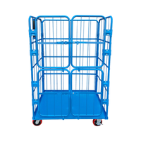 Palette logistique pliable en fer, cage de stockage à 4 côtés, chariot roulant emboîtable avec roues de 5 pouces, capacité de 500 kg, revêtement en poudre