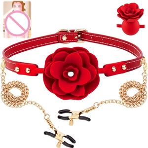 روز حبيب الفم الكمامة المشبك الحلمة BDSM حمالة الصدر كليب مجموعات لعبة الجنس لينة سيليكون الفم الكرة الكبار ألعاب جنسية المثيرة للزوجين 18 + - Product Image 1