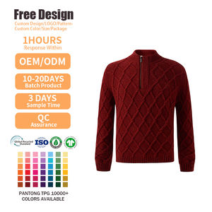 Pull en laine pour homme Broderie ODM Logo Motif Baggy Vintage Tricots Pull en jersey Pull à fermeture éclair - Product Image 2