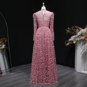 Abiti da sera Sharon Said SS700 a <span class=keywords><strong>maniche</strong></span> <span class=keywords><strong>lunghe</strong></span> con perline, <span class=keywords><strong>fiori</strong></span> 3D e fiocco, abiti formali a collo alto per donna, ideali per matrimoni - Product Image 6