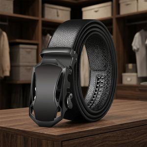 Ceinture en cuir véritable tressé de qualité supérieure avec boucle ardillon argentée, durable et résistante, idéale pour veste décontractée et style quotidien masculin - Product Image 3