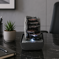 Fontaine d'eau de table en résine à 3 niveaux, cascade de roche avec lumière LED, décoration aquatique relaxante pour intérieur