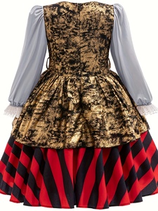 Conjunto <span class=keywords><strong>de</strong></span> Disfraz <span class=keywords><strong>de</strong></span> 5 Piezas <span class=keywords><strong>para</strong></span> Niñas, Estilo Corte Noble, Tema Pirata (Antifaz, Sombrero, Vestido, Guantes Blancos, Cinturón) - Product Image 4