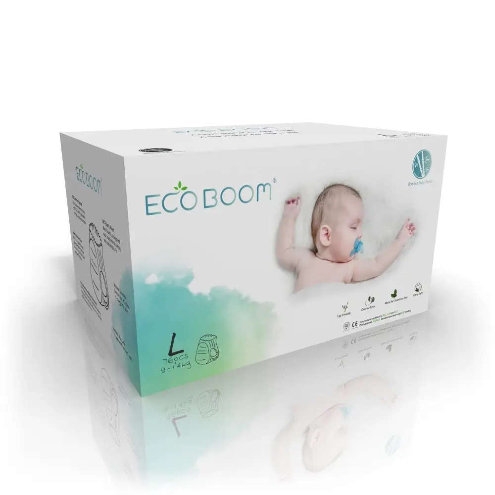 ECO BOOM L Größe Großhandel Babyhose ökologisches Produkt Windeln Öko Einweg eine Klasse Bio-Baumwolle Stoff Windeln