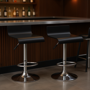 Tabourets de bar noirs modernes, base chromée réglable, design contemporain, ensemble de meubles de bar pour la maison, lot de 2 - Product Image 2