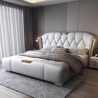 Modernes europäisches Luxus-Design King-Size-Massivholz-Bettrahmen-Stoffset Weiche gepolsterte hoch gepolsterte Betten Home Schlafzimmer