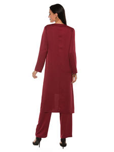 Malesia Indonesia Middle East Muslim Top Pants 3 pz Set arabo ragazze moderno abbigliamento islamico per donna Open Abaya - Product Image 5