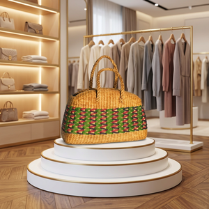 <b>Straw</b> Bohemian Tote <b>Bag</b> With Colorful Panelled Weave Pattern Zipper Closure Casual Shoulder Handbag For Daily Use All Seasons - Product Image 6