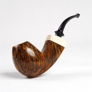 Muxiang Briar Wood Smoking Pipe Bent Shape Imitation Ivory Ring 3mm Filter Traditional Tobacco Pipe For Men - Product Image 2