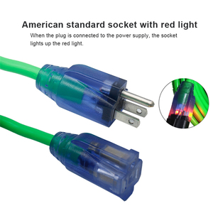 Màu xanh lá cây NEMA 5-15p + NEMA 5-15r chúng tôi dây nguồn với chúng tôi ổ cắm cắm mở rộng AC cáp điện 15m sjtw 3x2, 08mm với ánh sáng màu đỏ - Product Image 2