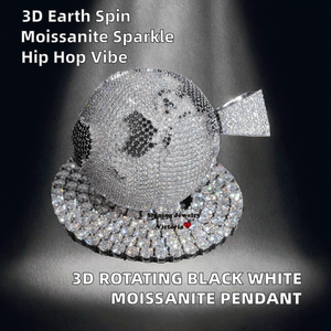 Colgante de Tierra Blanca Personalizado de Plata de Ley Chapada en Rodio Negro con Efecto 3D Giratorio y Totalmente Incrustado, Estilo Hip Hop, Compatible con Cadena Tennis de 4MM - Product Image 2