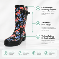 Bottes de pluie en caoutchouc naturel pour femmes, impression personnalisée, support OEM ODM, imperméables, mi-mollet, motif floral, vente en gros