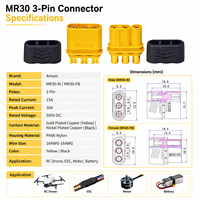 Câble Pigtail Amass MR30 à 3 Broches Mâle/Femelle à Extrémité Ouverte Pré-câblé avec Fil en Silicone 18AWG pour Moteur ESC de Drone RC