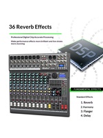 Console de mixage audio T-X12S, table de mixage 12 canaux noire avec USB, 48V, 36 effets DSP (réverbération, chorus, delay et effets Edge)