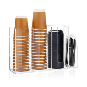 Organizer Cangkir Kopi Akrilik Bening 4 Kompartemen Tempat Cangkir Sekali Pakai Rak Penyimpanan Tutup Cangkir untuk Konter Kafe Kantor Ruang Istirahat - Product Image 1