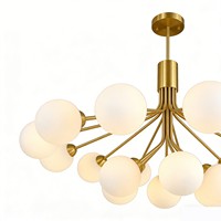 Lustre Sputnik minimaliste moderne en laiton avec abat-jour en verre givré pour salon et chambre à coucher