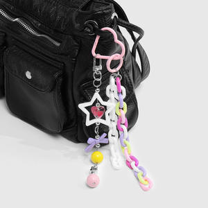 Llavero de Cuerda Tejida con Cuentas de Cerámica Suave, Estilo de Dibujos Animados, Multicolor, con Diamantes, Estrellas y Bolas, Colgante para Bolso, Hecho de Acrílico - Product Image 4